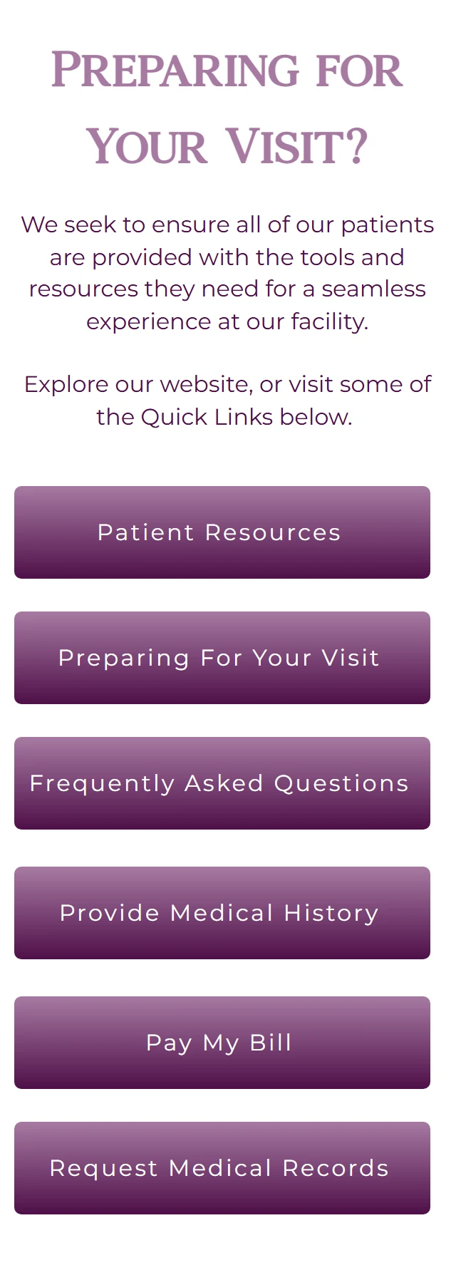 Hamot Surgery Center patient resources and visit preparation links in a narrow layout