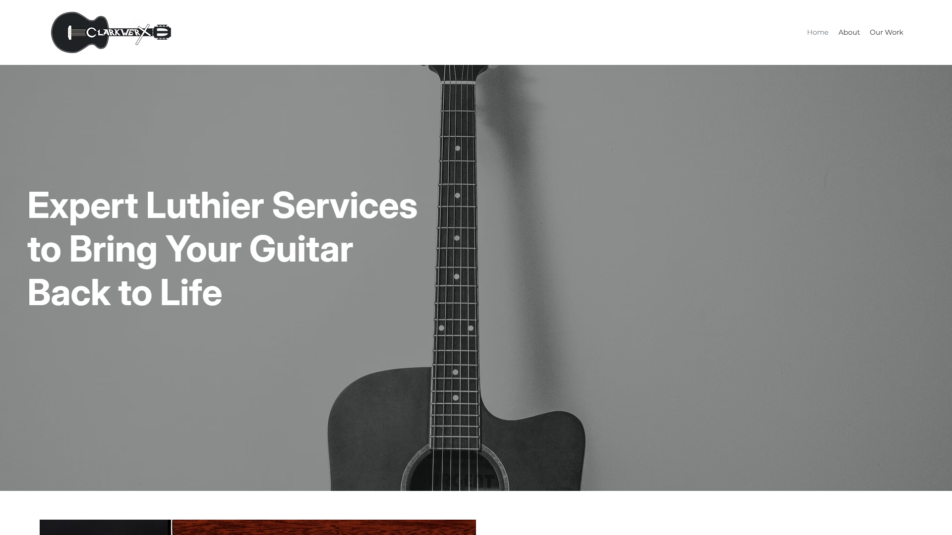 ClarkWerx luthier website showcasing guitar repair and restoration services