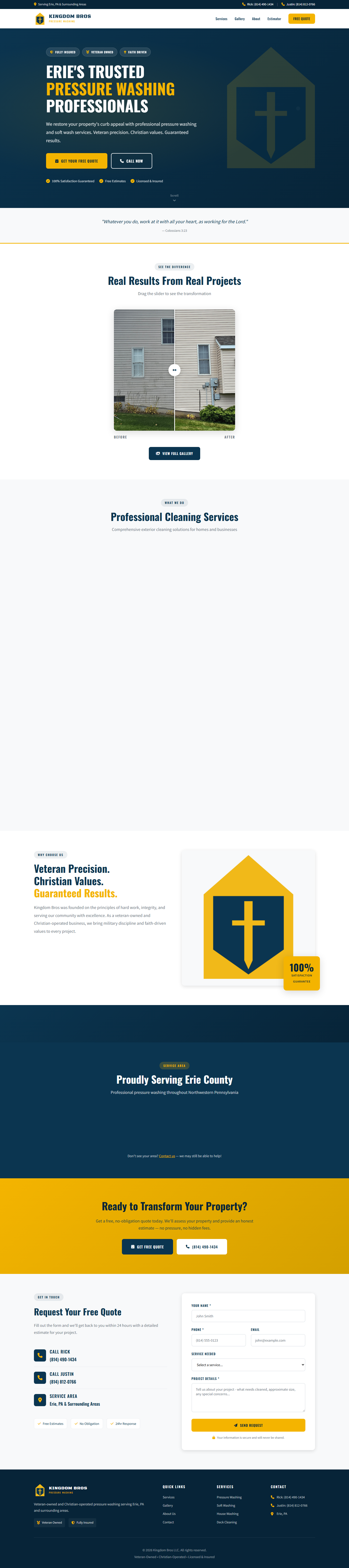 Kingdom Bros homepage hero and service promise