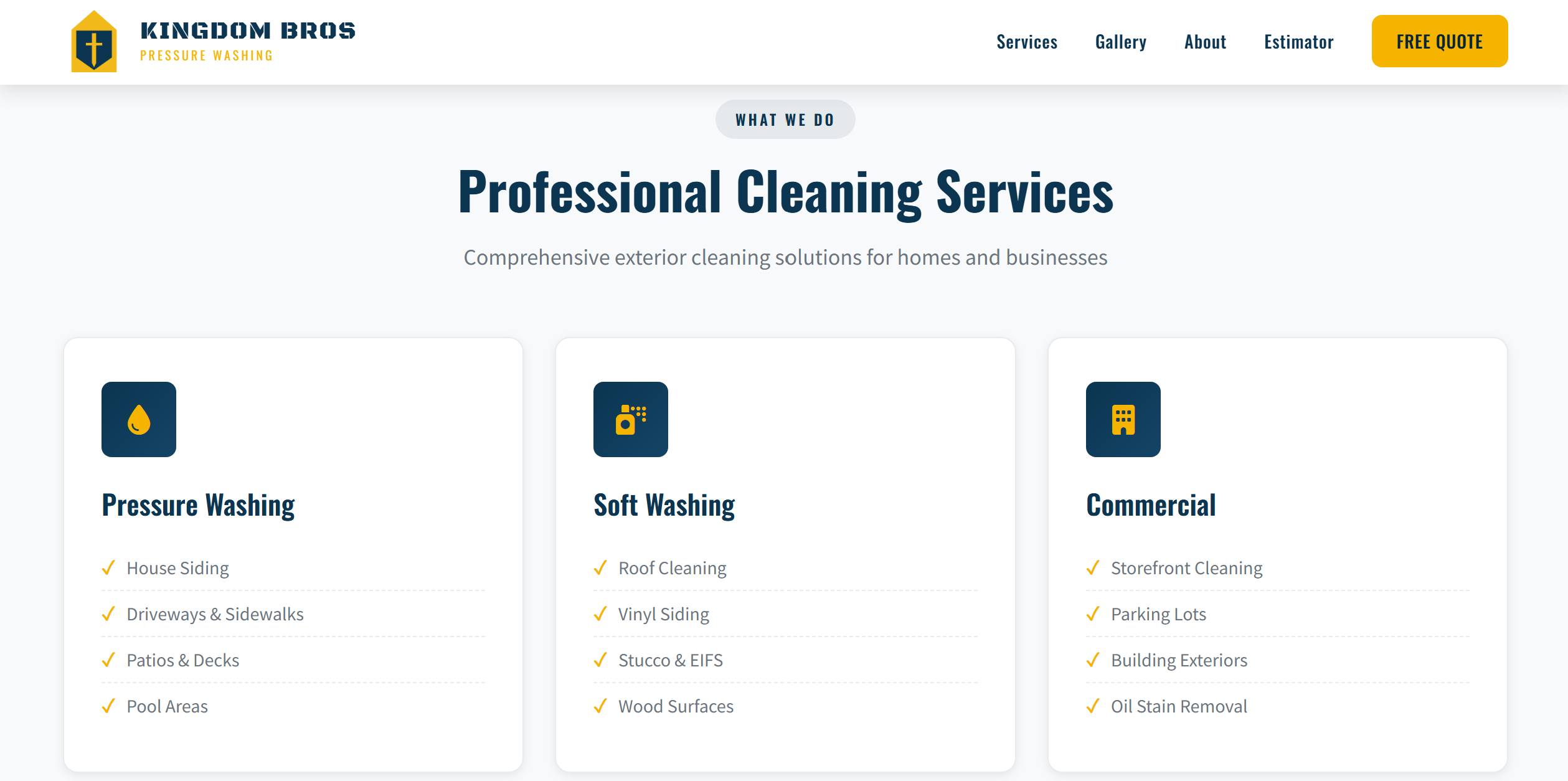 Kingdom Bros pressure washing service cards