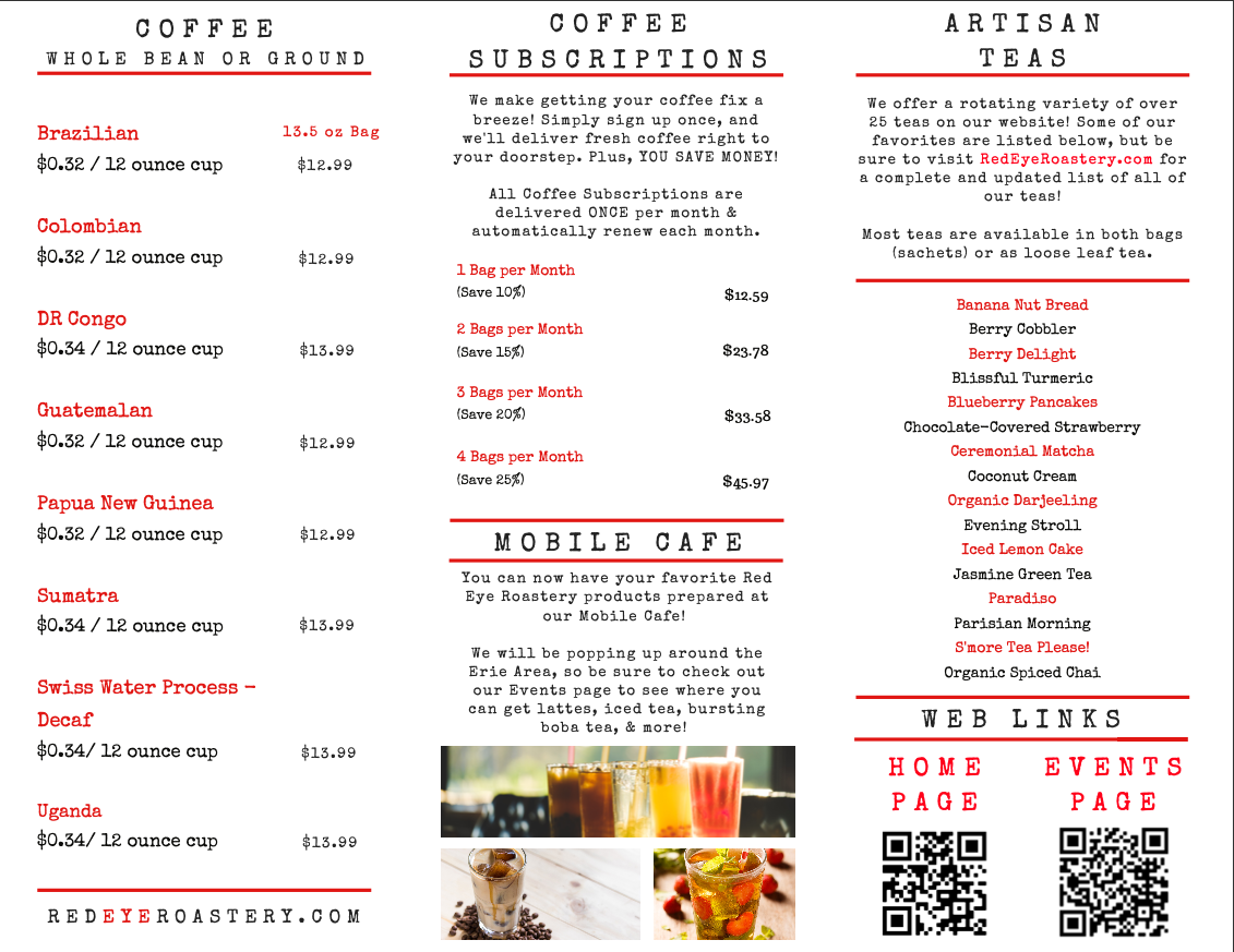Red Eye Roastery brand brochure